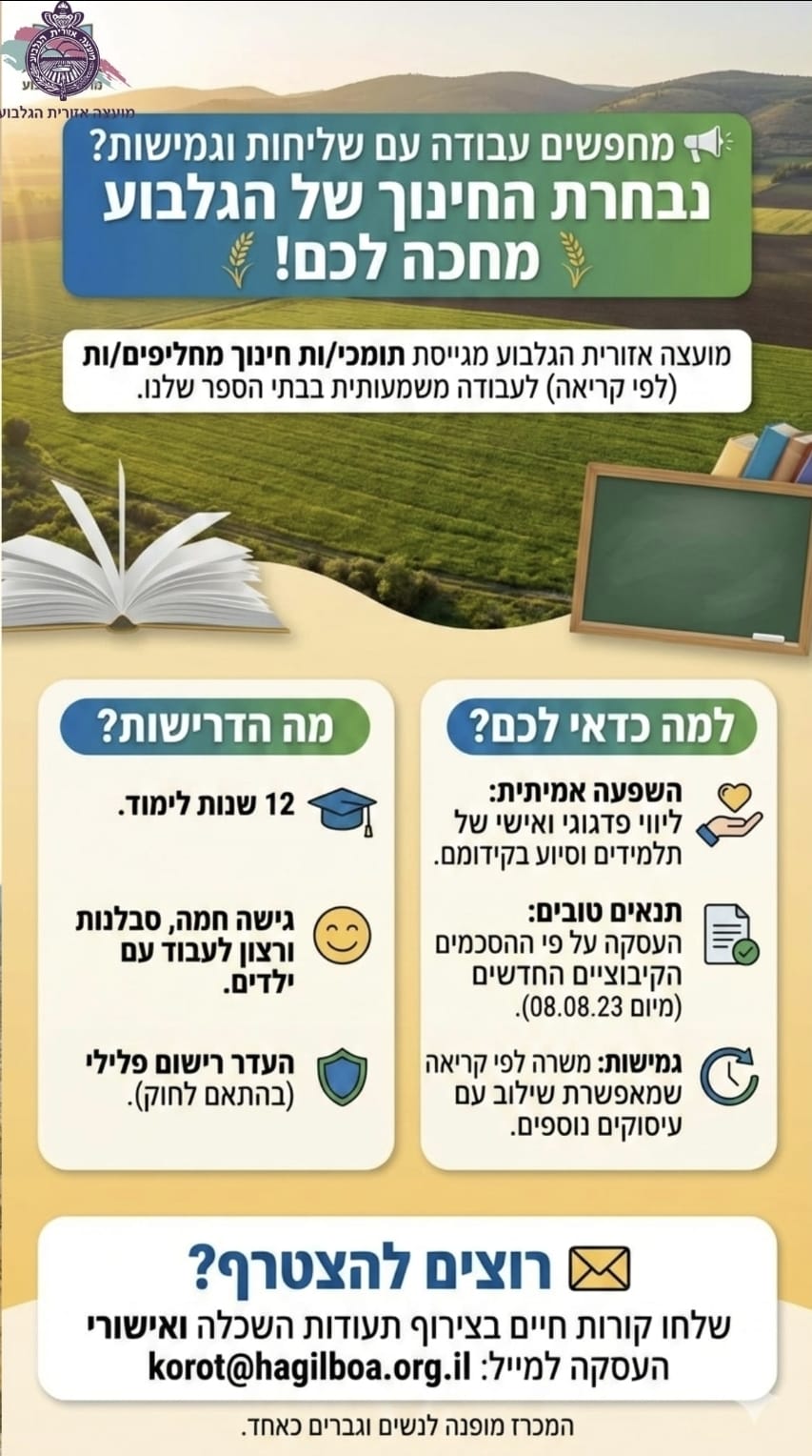 מודעת דרושים לנבחרת החינות של הגלבוע